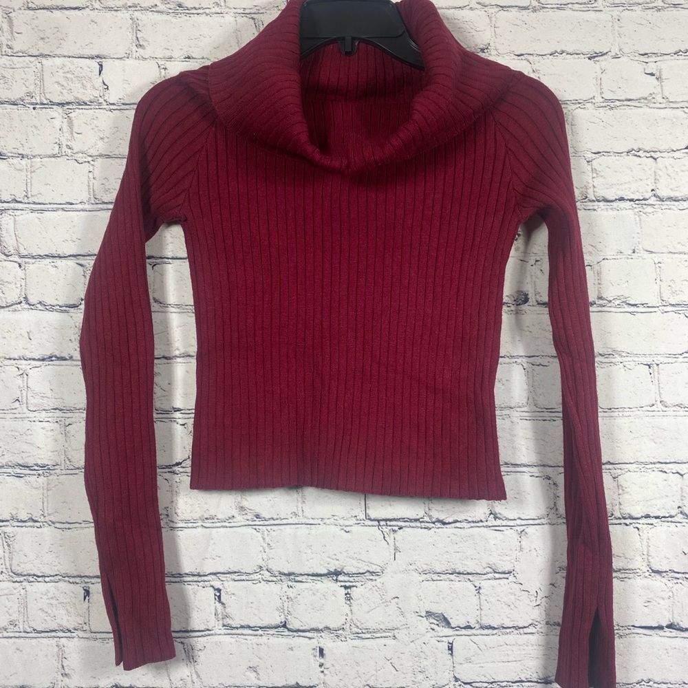 Lulu's Women’s Ribbed Cowl Neck Sweater - Wine Size S
